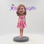 Custom Girl Bobbleheads with Pink Plaid Dress