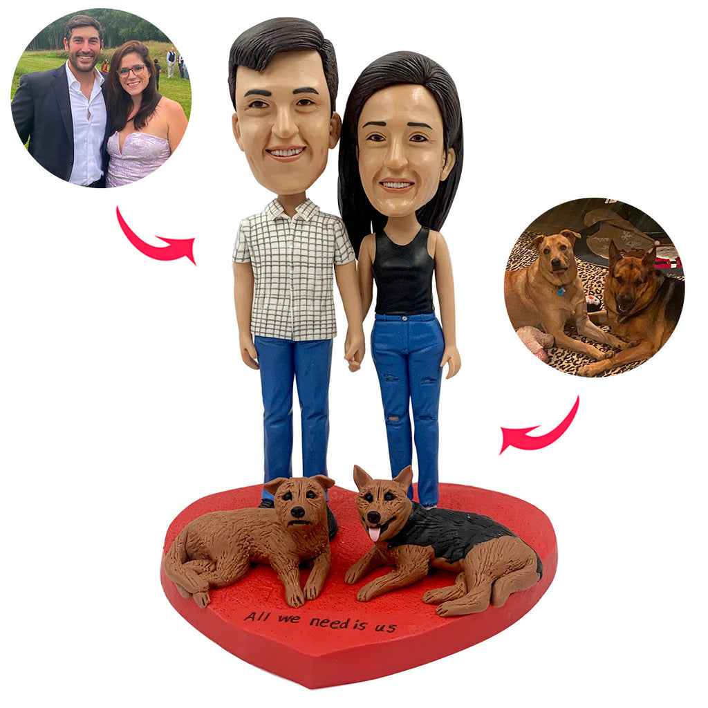 Custom Couple Bobblehead with Dog