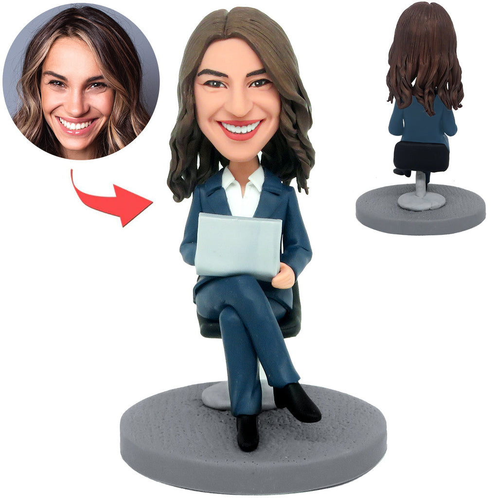 Custom Bobble Head Female Executive At Desk